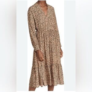 Rails Maple Batik Cheetah Print Flowy Midi Long Sleeve Dress Sz small​​​